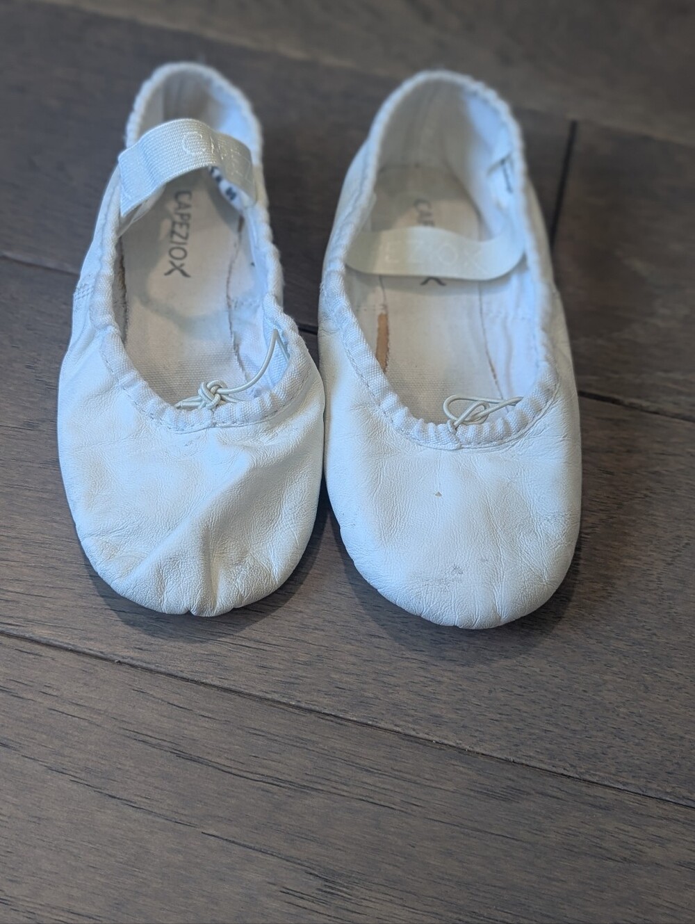 Capezio White Ballet Flats with Elastic Strap, Size 13.5